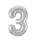 3 Jaar Cijfer Ballon Zilver Leeg 86cm