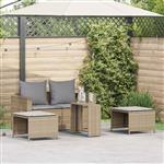 vidaXL 5-delige Tuinbankstel met kussens stapelbaar beige poly rattan