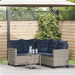 vidaXL Tuinbank met tafel en kussens L-vormig poly rattan grijs