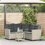 vidaXL Tuinbank met tafel en kussens L-vormig poly rattan lichtgrijs