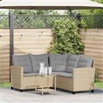 vidaXL Tuinbank met tafel en kussens L-vormig beige poly rattan