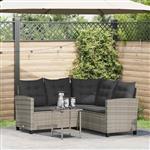 vidaXL Tuinbank met tafel en kussens L-vormig poly rattan grijs