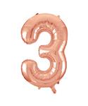 3 Jaar Cijfer Ballon Rose Goud Leeg 86cm