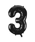 3 Jaar Cijfer Ballon Zwart Leeg 86cm