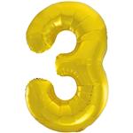 3 Jaar Cijfer Ballon Goud Leeg 86cm
