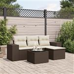 vidaXL 5-delige Loungeset met kussens poly rattan bruin