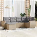 vidaXL 6-delige Loungeset met kussens poly rattan beige