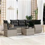 vidaXL 6-delige Loungeset met kussens poly rattan lichtgrijs