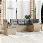 vidaXL 5-delige Loungeset met kussens poly rattan beige