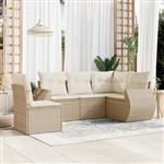 vidaXL 5-delige Loungeset met kussens poly rattan beige