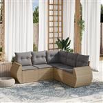 vidaXL 5-delige Loungeset met kussens poly rattan beige