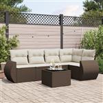 vidaXL 6-delige Loungeset met kussens poly rattan bruin