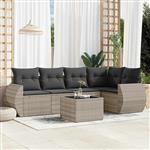 vidaXL 6-delige Loungeset met kussens poly rattan lichtgrijs