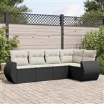 vidaXL 5-delige Loungeset met kussens poly rattan zwart