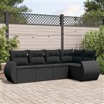 vidaXL 5-delige Loungeset met kussens poly rattan zwart