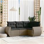 vidaXL 4-delige Loungeset met kussens poly rattan grijs