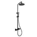 Regendoucheset Opbouw Sanilux Blair Thermostatisch Geribbelde Knop Douchekop 25 cm Mat Zwart
