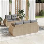 vidaXL 6-delige Loungeset met kussens poly rattan beige