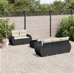 vidaXL 6-delige Loungeset met kussens poly rattan zwart