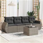 vidaXL 5-delige Loungeset met kussens poly rattan grijs