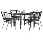 vidaXL 5-delige Tuinset met kussens poly rattan glas zwart