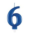 Metallic Blue Number 6 Birthday Candle