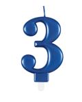 Metallic Blue Number 3 Birthday Candle
