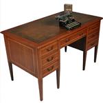 Antiek bureau met prachtig doorleefd leer en blonde ingelegde biezen ca 1875 (No.281435)