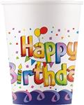 Happy Birthday Bekers Gekleurd 200ml 8st