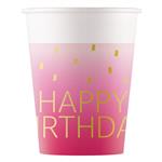 Happy Birthday Bekers Goud Roze 200ml 8st