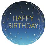 Happy Birthday Borden Blauw Goud 23cm 8st