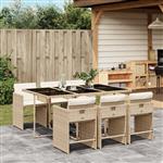 vidaXL 7-delige Tuinset met kussens poly rattan beige