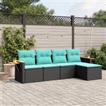 vidaXL 5-delige Loungeset met kussens poly rattan zwart
