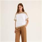 Rosso 35 bicolor sweater korte mouw met streep Maat: M