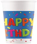 Happy Birthday Beker Gekleurd 200ml 8st