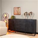 Dressoir Denver Black 165 cm | Zwart Mangohout en Staal