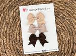 Haarstrik Mila setje 12 - set van drie strikken - lint - alligatorclip - beige/taupe/bruin