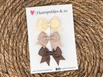 Haarstrik Mila setje 15 - set van drie strikken - lint - alligatorclip - créme/taupe/bruin