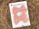Haarstrik Flo setje 4 - set van twee strikken - stof/kant - alligatorclip - zachtroze