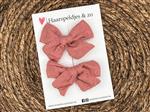 Haarstrik Flo setje 5 - set van twee strikken - stof/kant - alligatorclip - oudroze