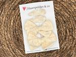 Haarstrik Flo setje 8 - set van twee strikken en twee speldjes - stof/kant - alligatorclip - beige/c