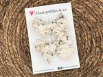 Haarstrik Flo setje 18 - set van twee strikken - stof/kant - alligatorclip - bloemetjes - beige