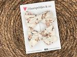 Haarstrik Flo setje 15 - set van twee strikken - stof/kant - alligatorclip - bloemetjes - beige