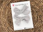 Haarstrik Flo setje 20 - set van twee strikken - stof/kant - alligatorclip - grijs/blauw