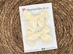 Haarstrik Flo setje 22 - set van twee strikken - stof/kant - alligatorclip - beige/crème/zachtgeel