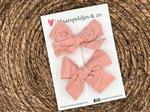 Haarstrik Flo setje 21 - set van twee strikken - stof/kant - alligatorclip - roze