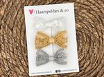 Haarstrik Flo setje 23 - set van drie strikken - kant - alligatorclip - wit/khaki/grijs