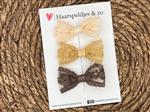 Haarstrik Flo setje 24 - set van drie strikken - kant - alligatorclip - beige/khaki/bruin