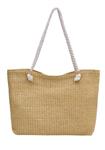 Strandtas - riet - dubbel hengsel - naturel - khaki - gevlochten