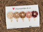 Haarspeldjes Blossem setje 4 - bloemen in bloei - beige khaki taupe roze lila — 3 cm speldjes